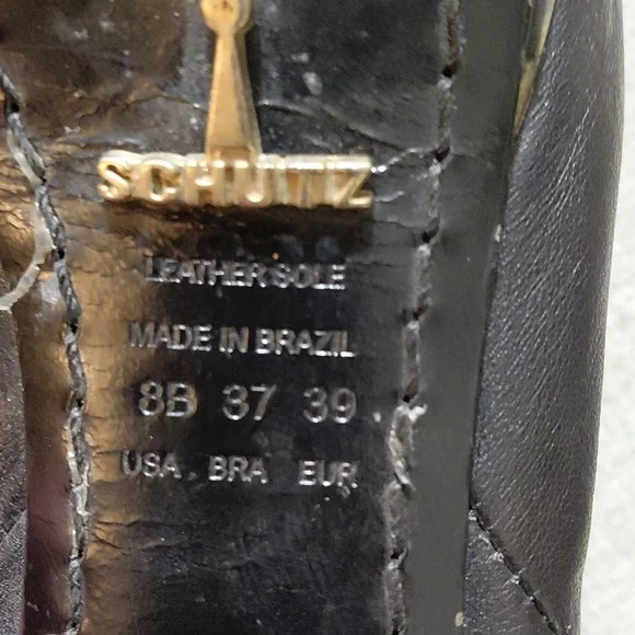 Shutz Black Leather Stilleto Ankle Boots Women's Black Heeled Booties Size 8 - Picture 8 of 9